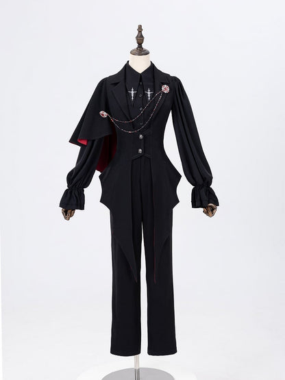 Foldover Pointed Collar Shirt with Embroidered Cross Motif - DevilInspired Exclusive Collection