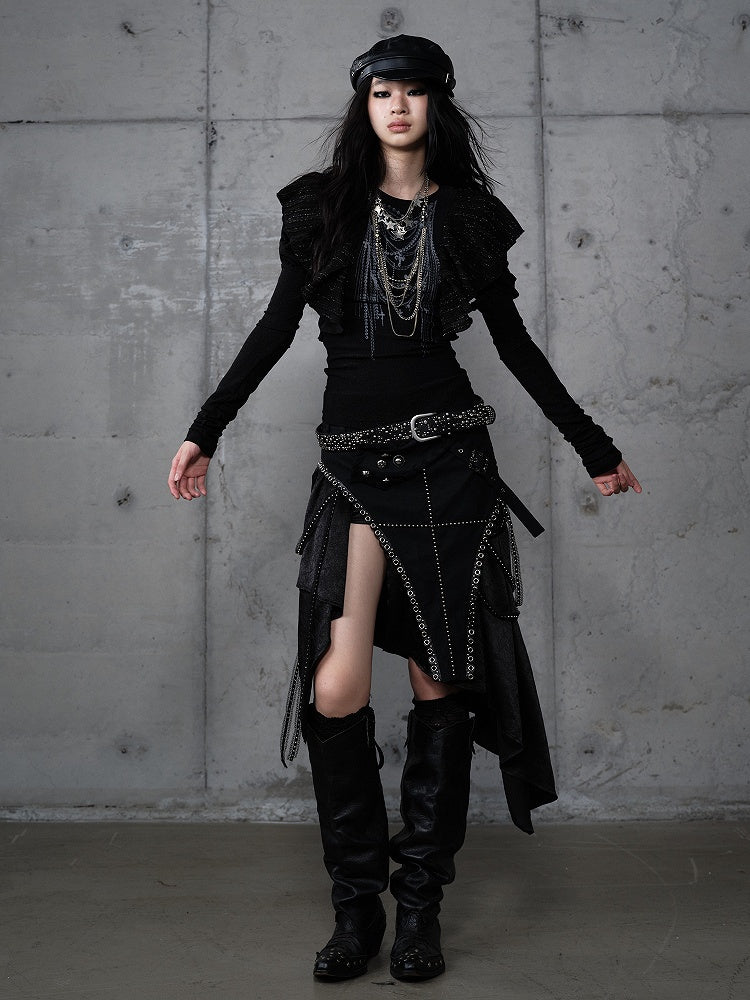 Chain Print Juliette Flutter with Black Gothic Overlays Top Punk Sleeve