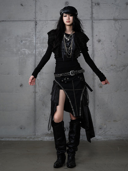 Kettendruck Juliette Flutter mit schwarzen Gothic-Overlays Top Punk-Ärmel