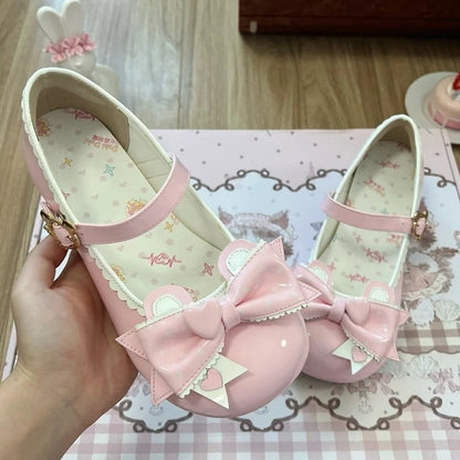 Mary with Lolita PU Top Sweet Bow Ear Pink Low-heel Teddy in Janes Closure Bear