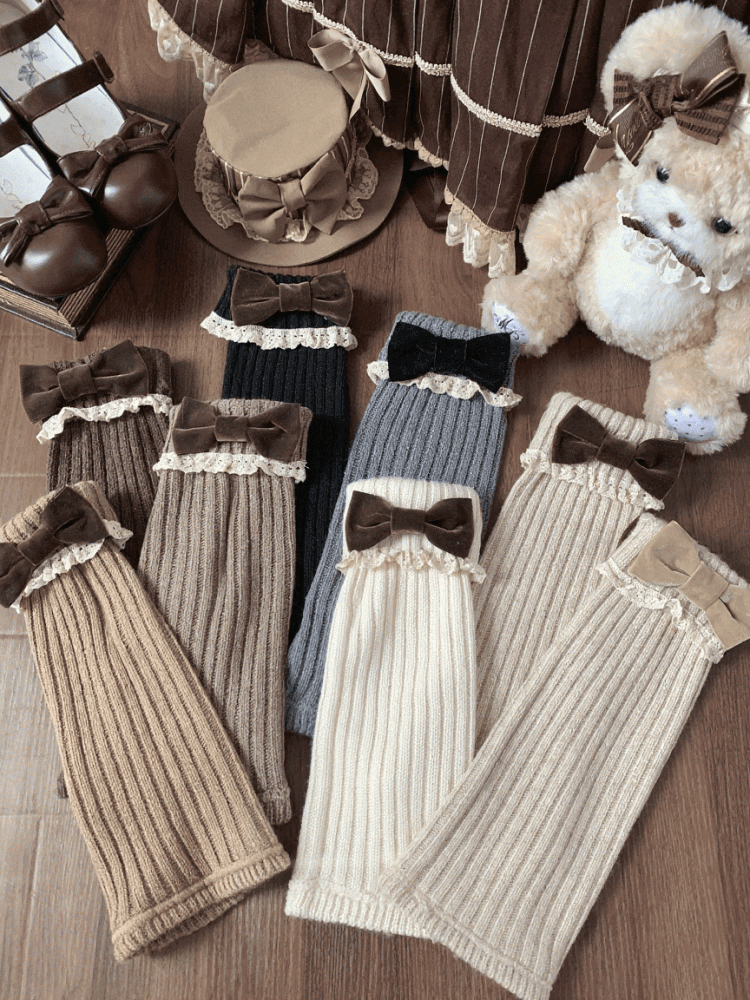Lace Knitted 8 Details Leg Warmers Bow Color Options