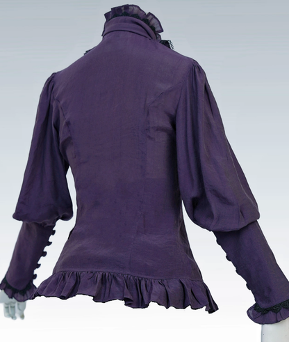 Purple Shirt Black Boned Waistcoat Skirt Set