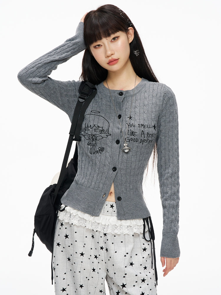 Grauer Manga Girl Slim-Fit Cardigan
