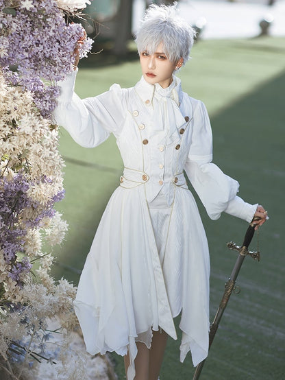 Abnehmbarer seitlicher Lolita-Ouji-Schleier in Weiß mit langer Weste