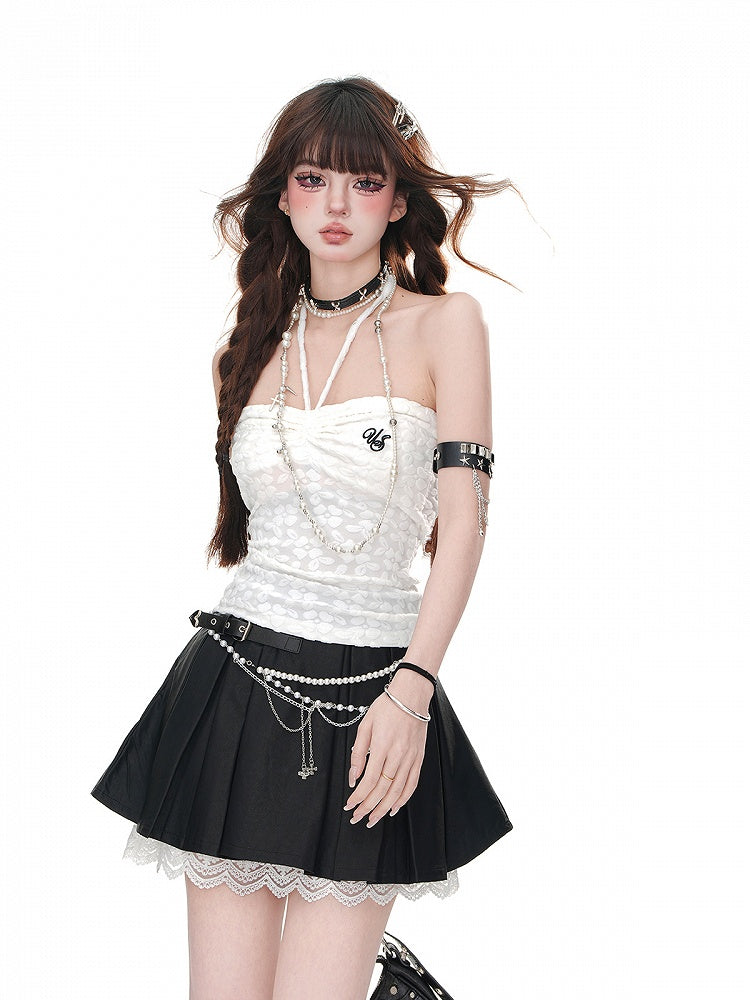 ストラップレストップ ホワイト ホルターネック スリムフィット グラマラス