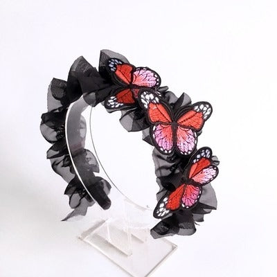 Butterfly Ruffled Embellished KC Black Gothic Gray/Blue/Red/Orange