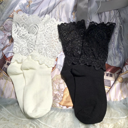 Cuffs Cutout White/Black Socks Lace with Cotton Lolita