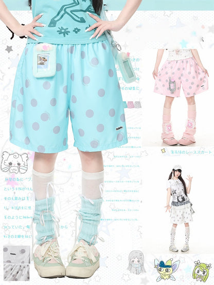 Pink Loose Fit Kawaii Polka Dot Shorts - Languid Park