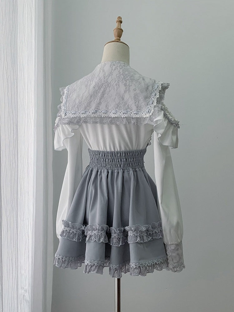 Sailor Collar Blouse with Bow Tie in Blue - Ekomi