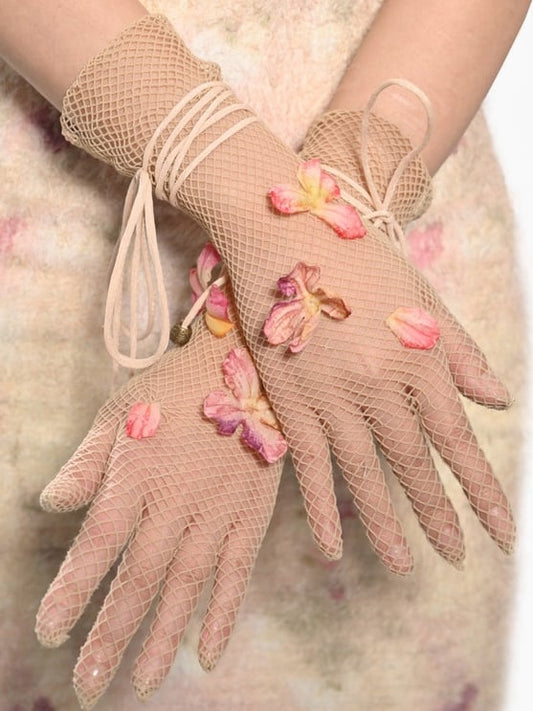 Fairy Gloves Floral Apricot Mesh