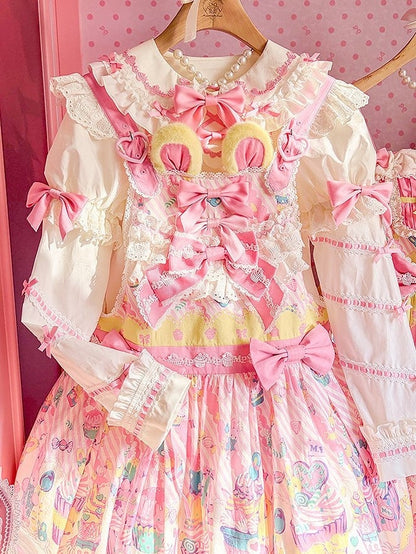 Bunny Cupcake Sweet Lolita Yellow Pink and Dress Overall Print