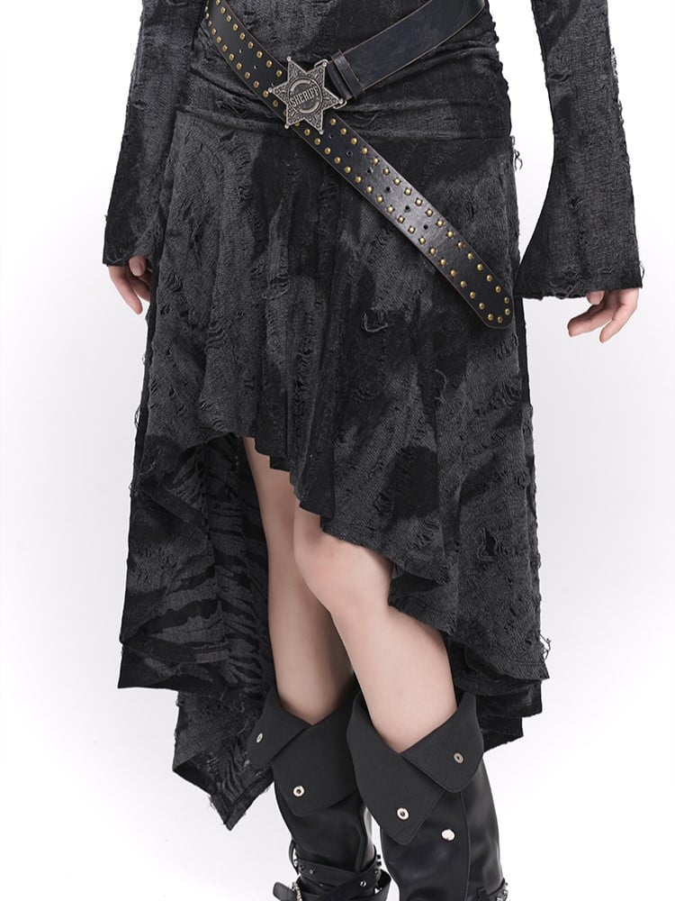 Hem Black Off-Shoulder with Bell Sleeves Dress Gothic Asymmetric Gray