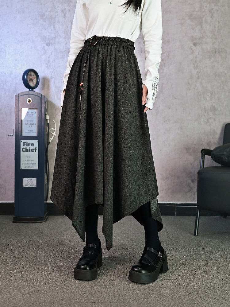 Waist Gray Handkerchief with Skirt for Woven Fall/Winter Hem Cord Elastic