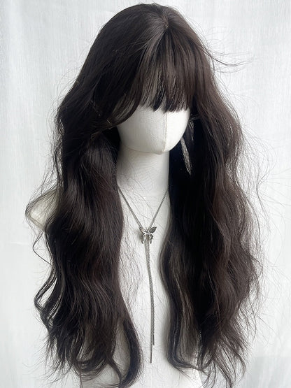 ブラックティーロングウェーブウィッグ（エアバング付き）