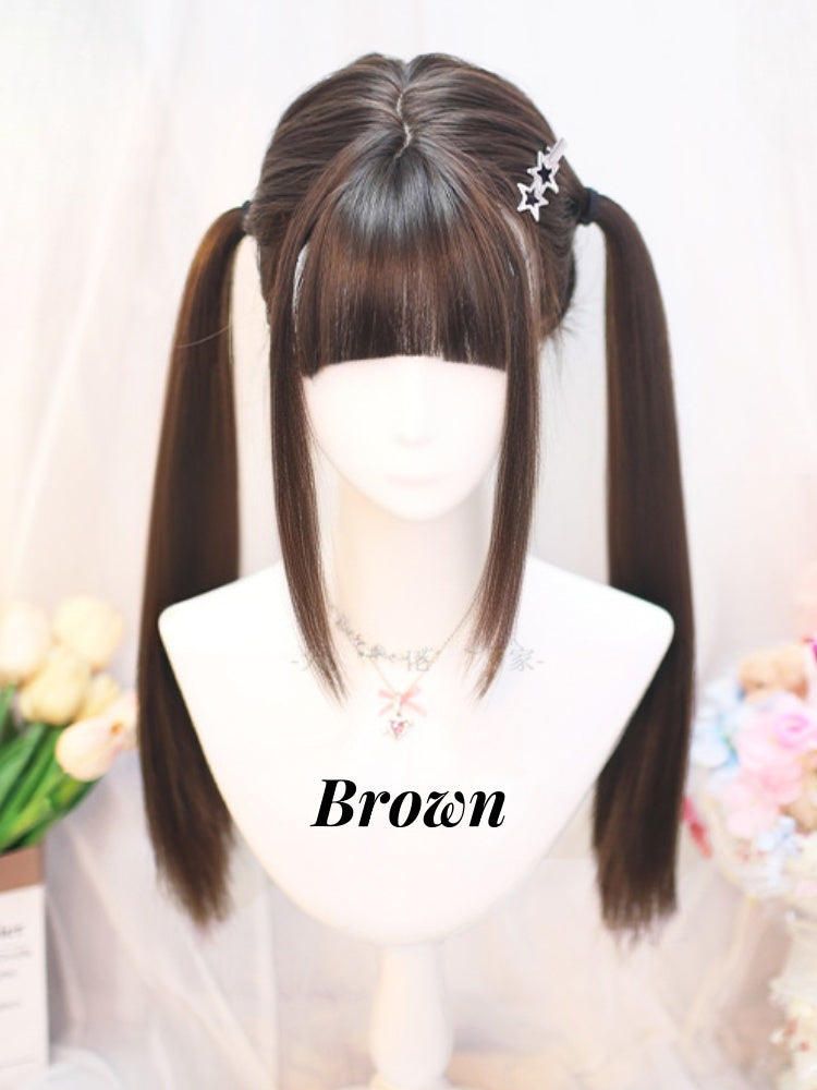 Brown/Black Tea Under Bust Length Straight Wig with Full Bangs