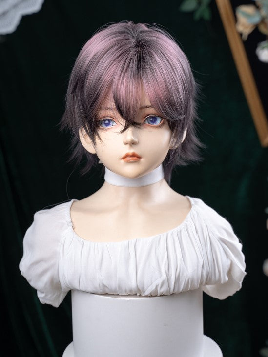 35CM Wig and Pink Highlight Length Hair Black Color Short Ouji