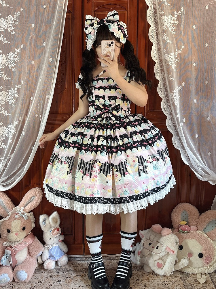 Cherry and Ice Cream Black Summer Sweet Lolita Dress