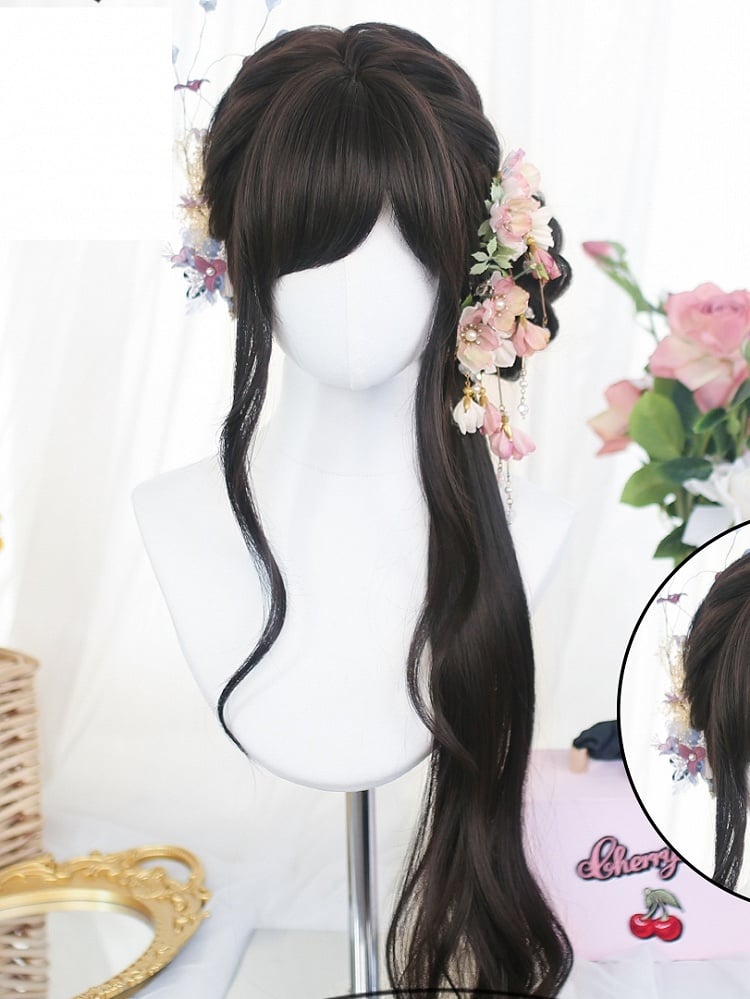 Perücken Hell-/Dunkelbraun mit 65–70 cm gewelltem langen Pony