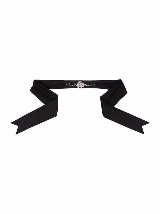 Floral Embroidered Waist Belt in Black and Pink - Yimu Walnut