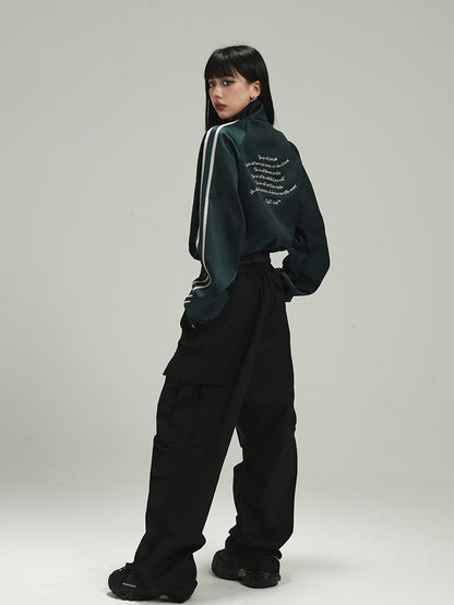 Dark Green Letter Embroidery Acubi Fashion Vintage Baseball Jacket