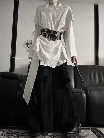 Wide-Leg Black with High-Waisted Lolita Ruffle Trim Ouji Pants Skirt