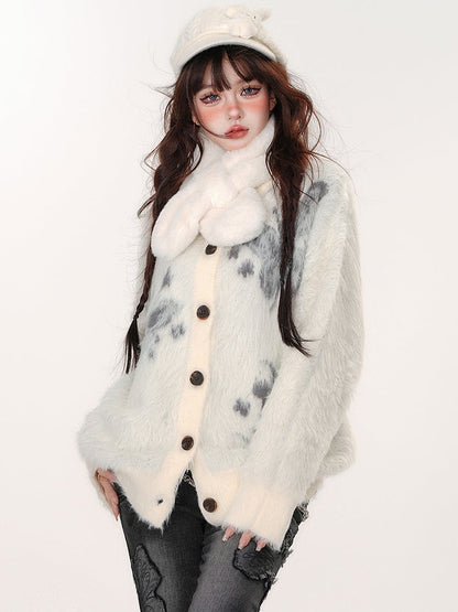 Mohair-Cardigan mit Schmetterlingsmuster