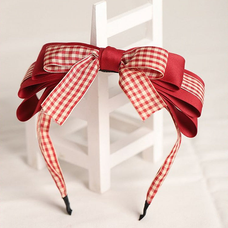Plaided KC White Large Lolita Bow Red