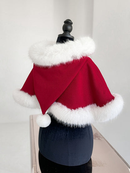 Red Christmas Bows Decorated Plush Neckline and Hemline Boning Dress + Cape Full Set