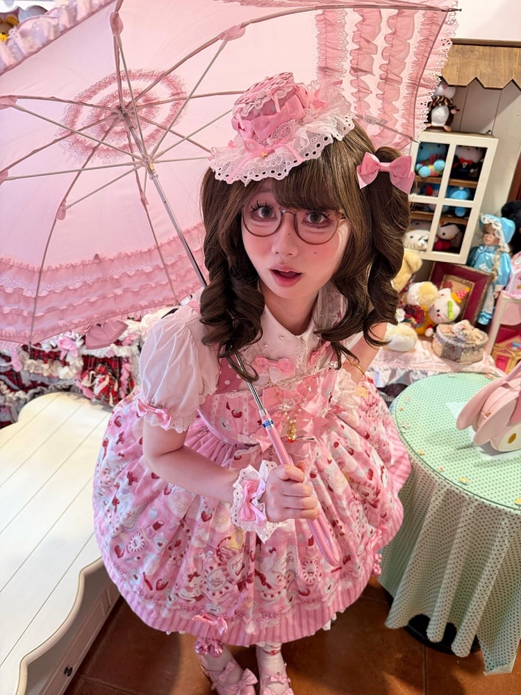 Rose Sweet Lolita Halter Neck JSK Dress with Cosmetics and Cat Print - Pastry Chef