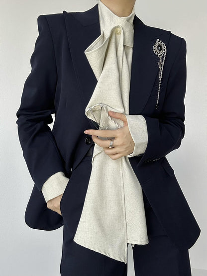 Pocket Chest Lolita Unisex Vintage with Blue Dark Blazer Slim-fitting Ouji