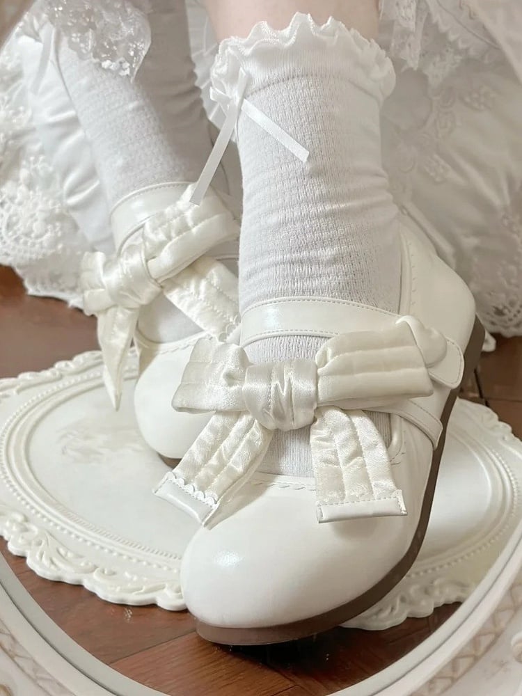 Bow Style Flats Lolita with Decor - Inspired Mary Sweet Velcro and Strap Detail Heart Jane