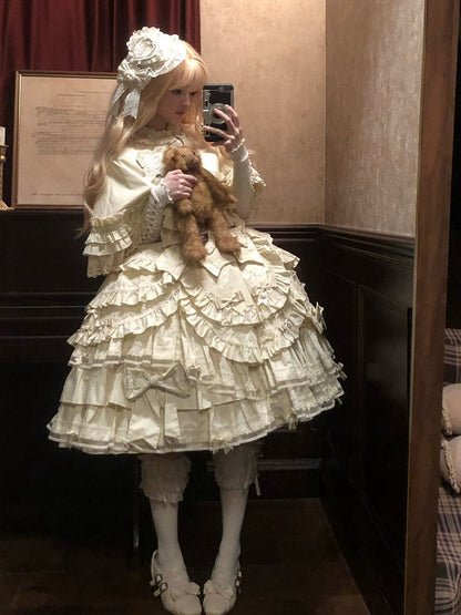Under Bell Sleeves Style Set Lolita Full Sweet Bust Blouse + Beige - Cape Dress JSK Doll