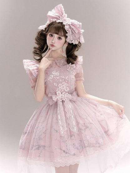 Pink Peter Pan Collar Fitted Waist Floral Embroidery Blouse - Yimu Walnut