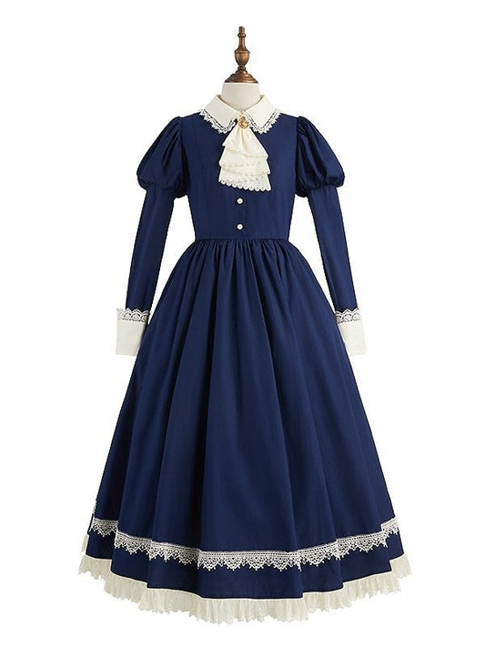 Dark Juliette Version Sleeves Maid Elegant Dress Lolita Blue Long