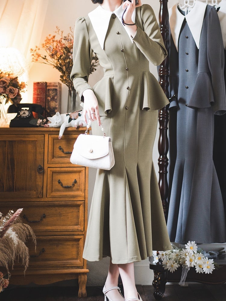 Staubiges grünes Retro-elegantes Büro-Damen-Meerjungfrauenkleid