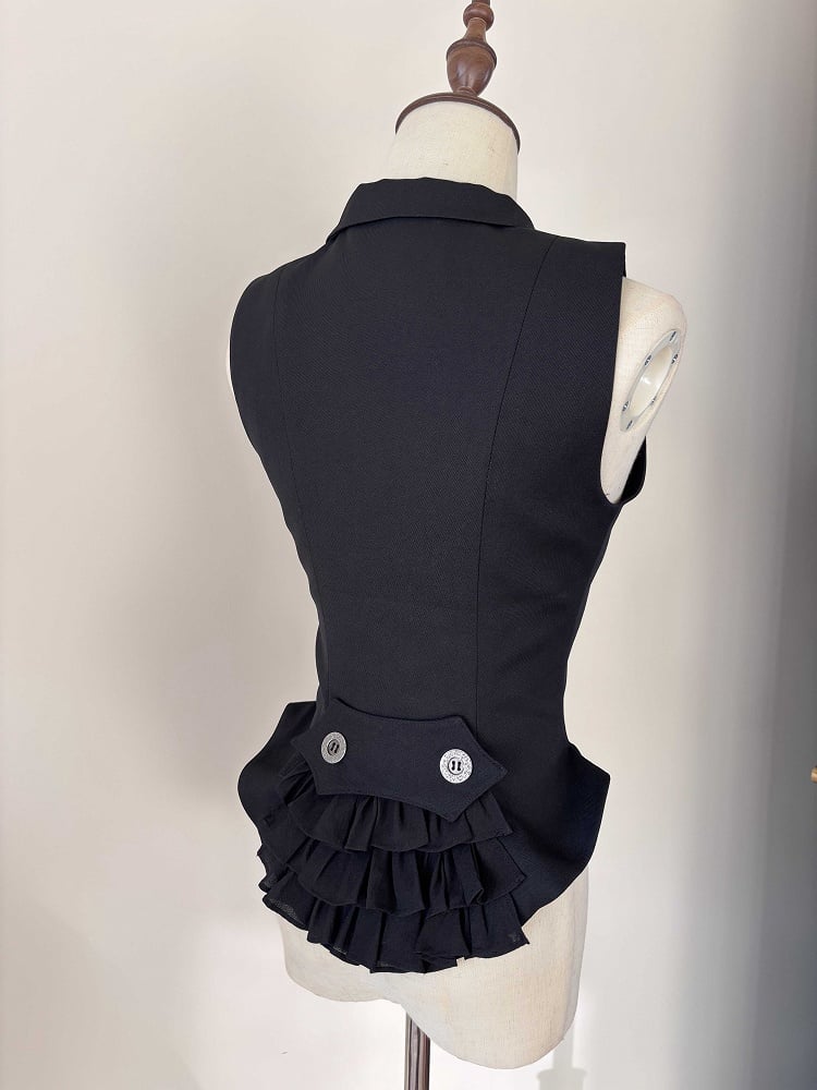 Ouji Lolita Gothic Double-Breasted Waistcoat Black