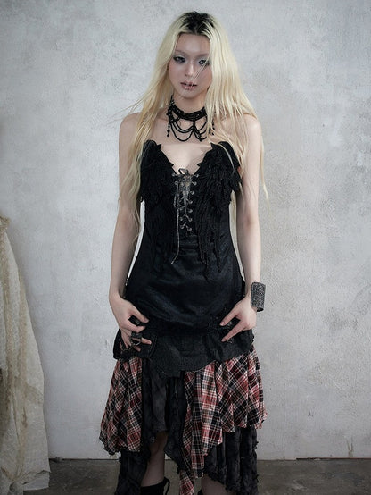 3D Wing Embroidered Lace Corset Top in Black - NO ROMANCE