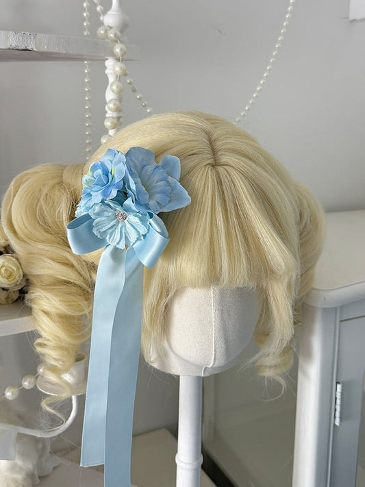 Pince à cheveux florale bleue - Lolita Flower Ferry