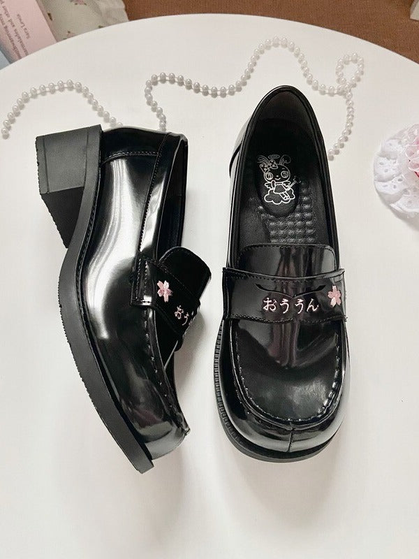 Black Blossom Heel Shoes Embroidery Toe Options Square 3 Cherry