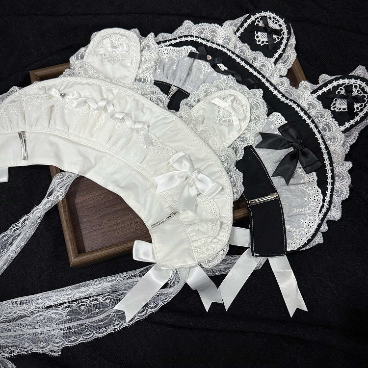 with Bunny Styles Lolita - Sweet Lace (White Two Ears Bonnet Accents Black Gothic)