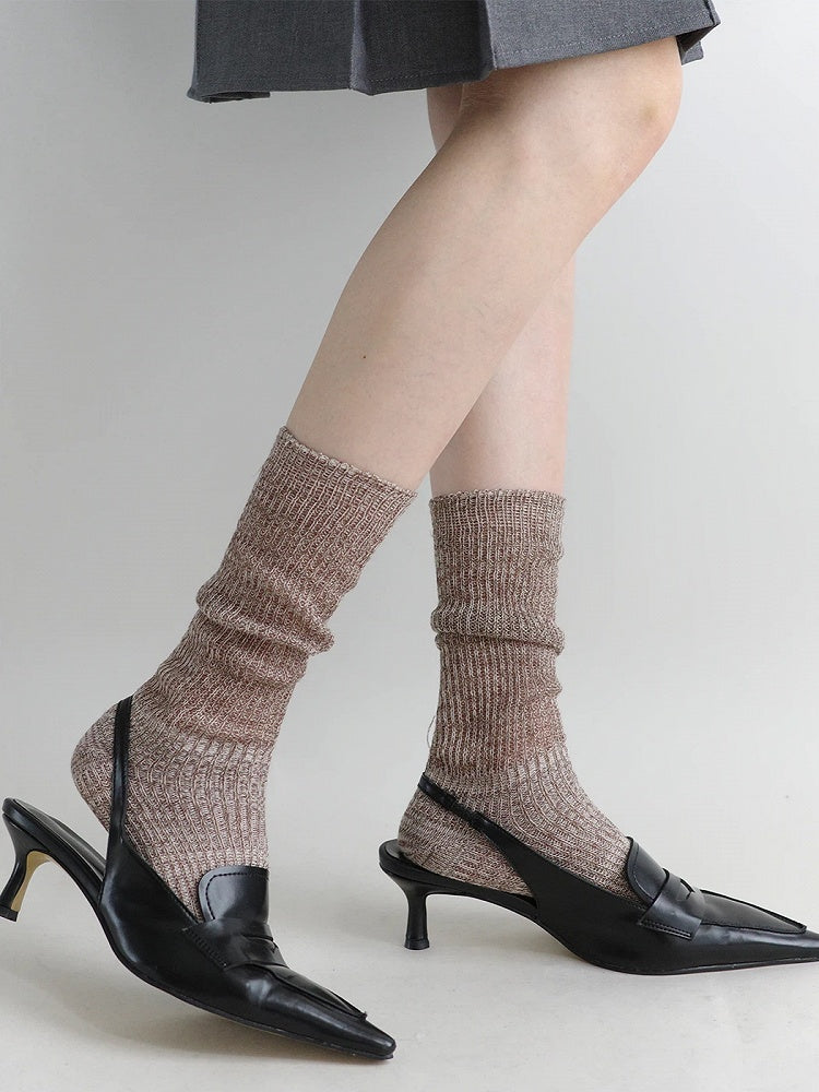 Knit Socks Marled Ribbed Slouchy Calf