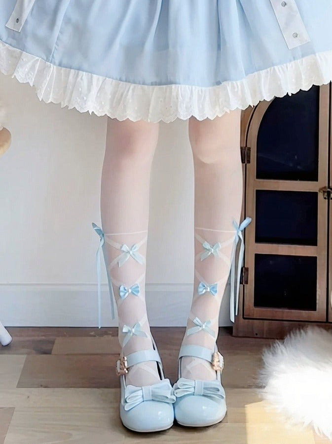 Bow-Accented Sheer Lolita Tights, 3 Color Options - Milkcat Studio