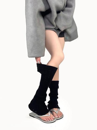 Knitted Warmers Leg Black/White/Gray Balletcore Flared