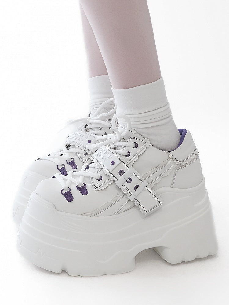 Design Buckle Lace-up Punk Platforms White Strap - Closure