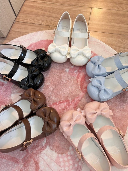 Black Sweet Lolita Low-heel Mary Janes with Teddy Bear Snap & Bow Accents