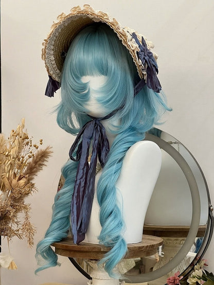 Blue 78cm Long Roman Curly Wig with Full Bangs - Alice Garden