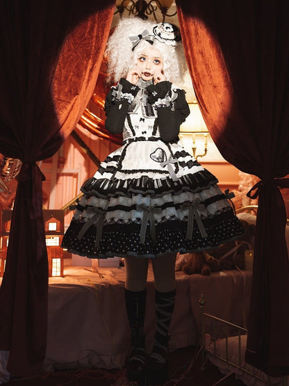 Lolita Tiered Oreo Set JSK Full Accents White Cake Bow Skirt Sweet Black and