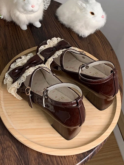 Edging Sweet - Mid Brown Mary Heel with Lace Style Janes