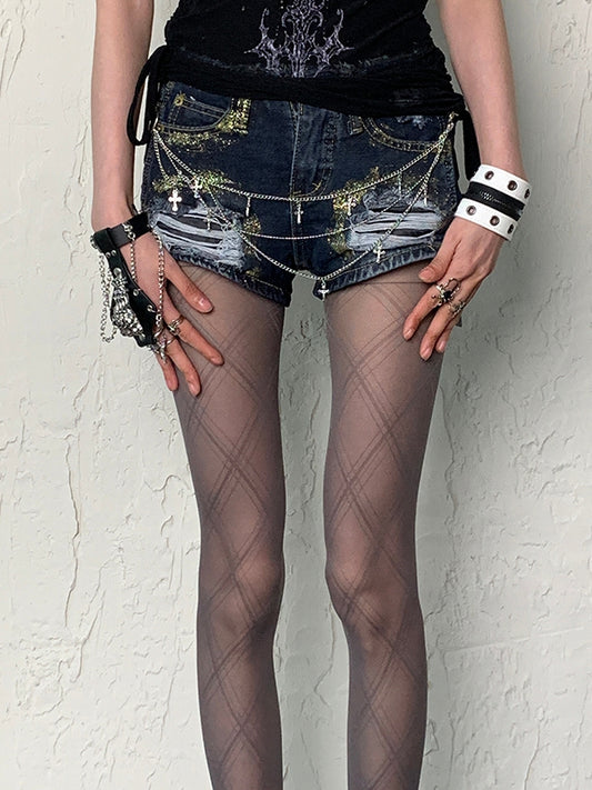 Pattern Diamond Gray Y2K Tights