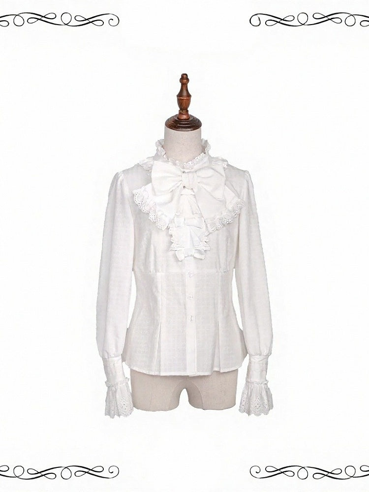 White Long Sleeve Lolita Shirt with Detachable Bowknot - iris de nuit